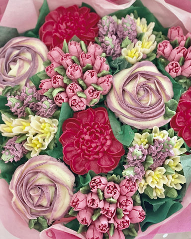Dark Pink Peony and Tulip Cupcake Bouquet