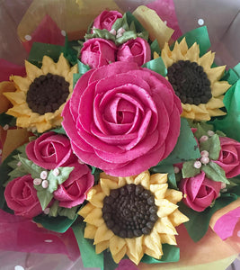 Rosebuds and Sunflower Cupcake Bouquet